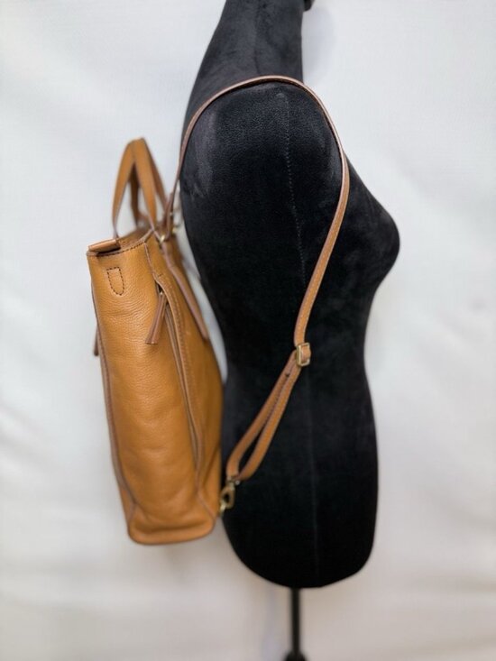 Fossil Brown/Tan Pebbled Leather Tote Bag Camilla Convertible Backpack Purse main image 2